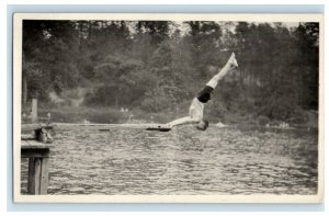 c1915 Red Cross Life Saving Corps Child Swimming Diving Lake RPPC Photo Postcard 
