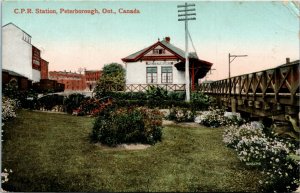 Postcard ON Peterborough Canadian Pacific Railroad Station Train 1912 K31