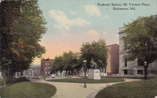 Maryland Baltimore Peabody Statur Mount Vernon Place 1913