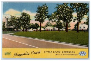 Little Rock Arkansas Postcard Magnolia Court Roadside View Building Trees 1955
