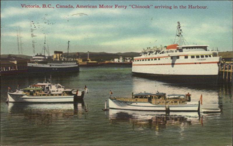 Steamer & Yachts Power Boats Victoria BC Ferry Chinook Postcard