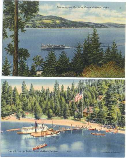 2 Cards,  Sweyolakan on Lake Coeur d'Alene, Idaho, ID, Linen