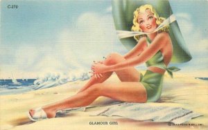 1942 Sexy Glamour Girl Bathing Suit Teich C-270 linen Postcard 22-3497