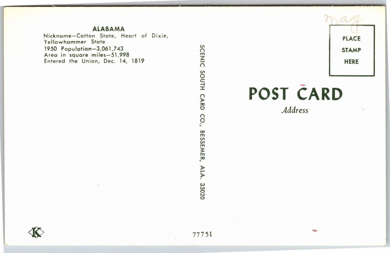 Postcard AL Alabama State Symbols