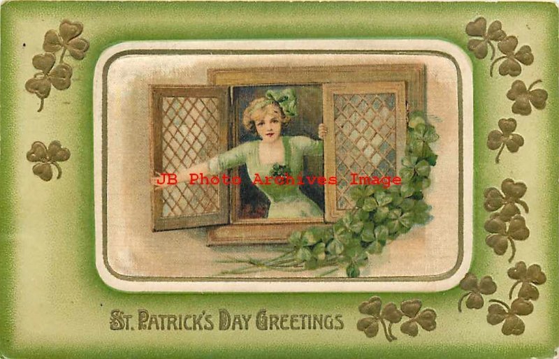 St Patrick's Day, Winsch Silk Inset No WIN01-1, Schmucker, Woman Opening Window 