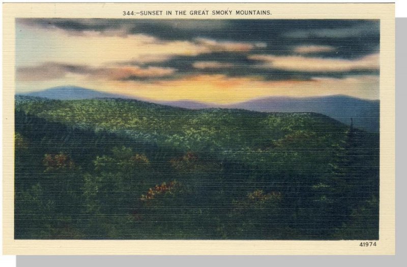 Smoky Mountains, TN-North Carolina/NC Postcard, Beautiful Sunset, Near Mint!