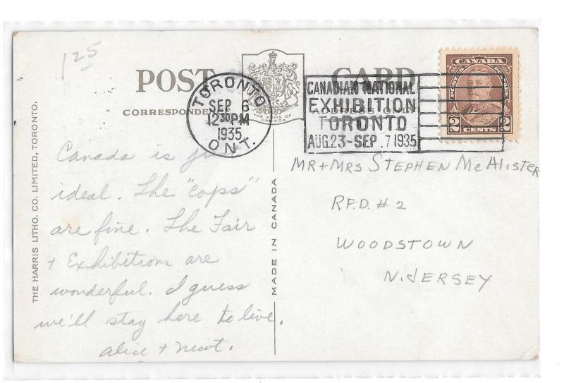 Canadian National Exhibition Toronto Slogan Cancel 1935 Manufacturers Building