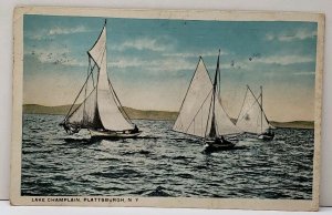 Plattsburgh N Y. Lake Champlain SAILING SAILBOATS Street Postcard D11