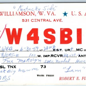 1959 Williamson, W. VA. Amateur Ham CB Radio QSL Postcard Robert Fields WV  A209