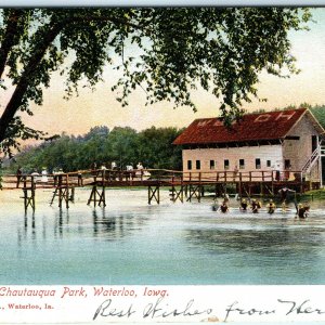 1907 Waterloo, IA Chautauqua Park Bath House Litho Photo Swim Cedar River A17