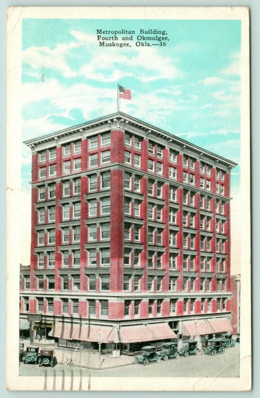 Muskogee Oklahoma~Metropolitan Building~4th & Okmulgee~Drug Store~1920s Cars