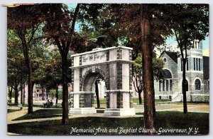 Memorial Arch And Baptist Church Gouverneur New York Historic Landmark Postcard