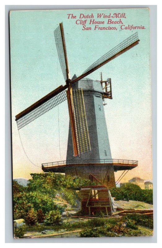 Vintage 1910 Postcard Dutch Windmill Cliff House Beach San Francisco California