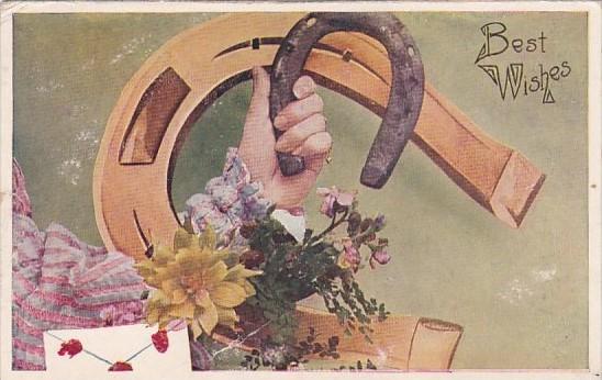 Best Wishes Hand Holding Horseshoe 1908