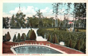 Vintage Postcard 1920's Sunken Gardens Georgian Court Lakewood New Jersey N. J.