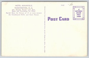 Washington DC~Hotel Annapolis On Street Corner~Vintage Postcard