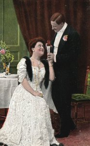 Vintage Postcard 1910's Romance Couple Lovers Beautiful Woman with Glass of Wine