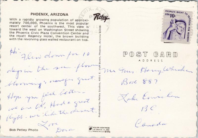 Phoenix AZ Arizona Civic Plaza Convention Center Hyatt Regency 1980 Postcard D55