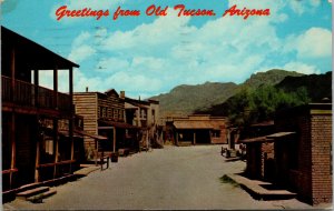 Vtg 1960s Greetings from Main Street Old Tucson Arizona AZ Chrome Postcard