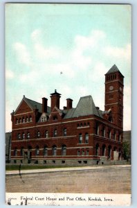 Keokuk Iowa Postcard Federal Court House Post Office Road c1909 Vintage Antique