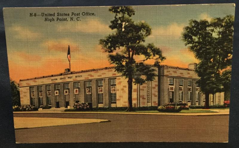 Postcard Linen Unused Post Office  High Point NC LB