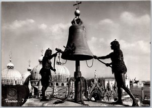 Venice The Mores Italy Sculptures Ringing the Big Bell Real Photo RPPC Postcard