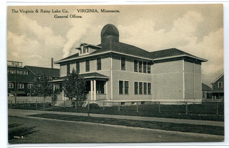 Virginia & Rainey Lake Lumber Co General Offices Virginia Minnesota postcard