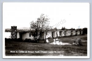 K2/ Tupper Lake New York RPPC Postcard c1960s Motel Cabins Sunset Park 37