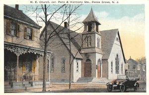 PENNS GROVE, NJ New Jersey  M E CHURCH  Home & Car  SALEM CO  c1920's Postcard