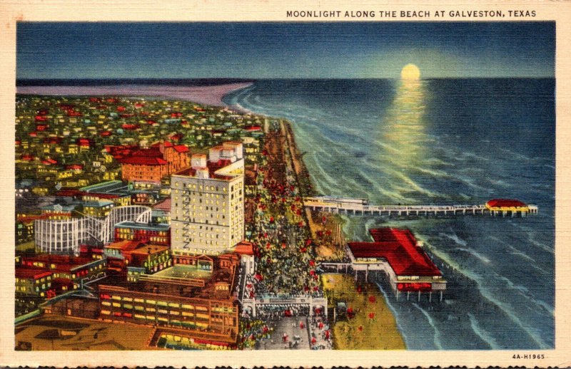 Texas Galveston Moonlight Along The Beach 1941 Curteich
