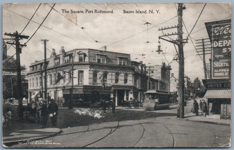 PORT RICHMOND STATEN ISLAND NY THE SQUARE ANTIQUE POSTCARD