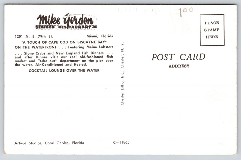 Miami Florida~Mike Gordon Seafood Restaurant~Vintage Postcard