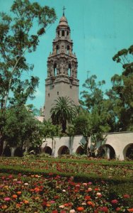 Vintage Postcard 1962 Tower Of California From Alcazar Gardens San Diego Calif.