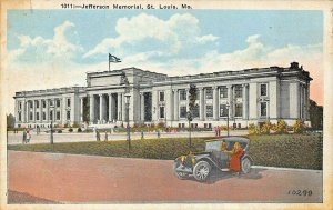 ST LOUIS MO~JEFFERSON MEMORIAL-EARLY AUTOMOBILE~1929 PSTMK POSTCARD