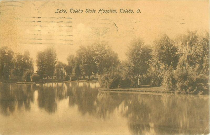 Toledo Ohio State Hospital Lake 1908 Sepia Postcard  