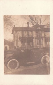 Postcard RPPC Man Driving Old Car c. 1915