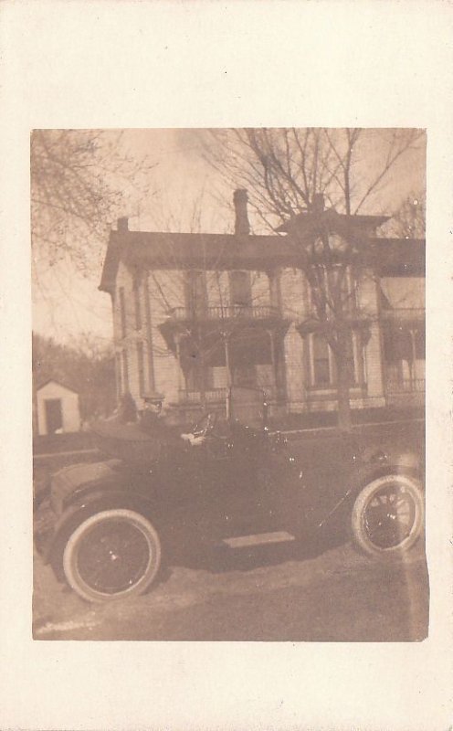 Postcard RPPC Man Driving Old Car c. 1915