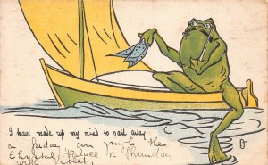 Comic Humanized Toad Frog in Boat Made up my mind to sail away postcard B925