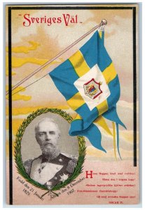 Postcard Sweden's Election King Oscar II Flag View 1907 Antique Unposted