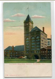 Illinois Central Railroad Depot Chicago IL 1907c postcard