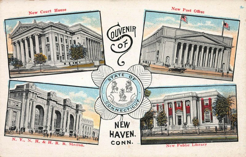 Four Views of New Haven, Connecticut, Early Postcard, Unused 