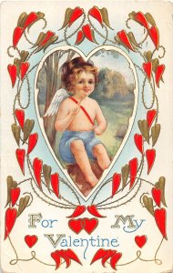 F46/ Valentine's Day Love Holiday Postcard c1912 Cupid Hearts Gold 20