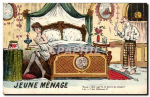 Humor - Couple - Young Menage - attractive card - Old Postcard