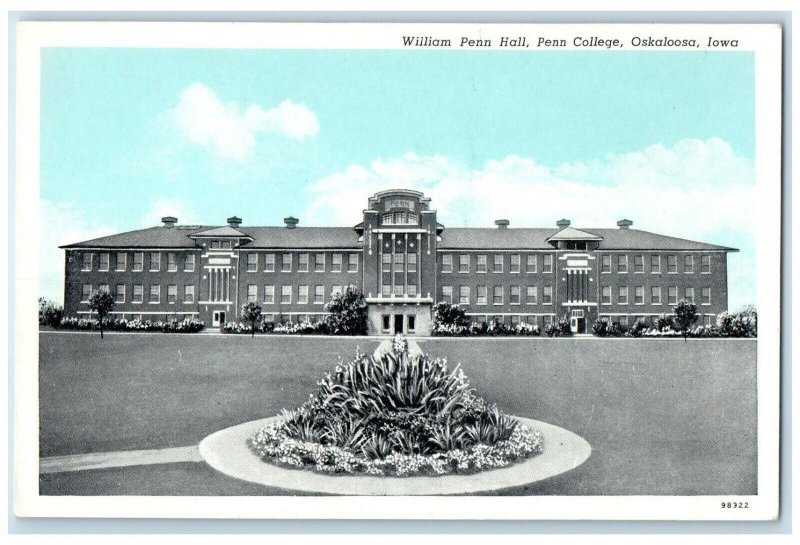 1940 William Penn Hall Penn College Building Oskaloosa Iowa IA Vintage Postcard