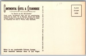 Vtg Tonopah Nevada NV Continental Motel & Steakhouse 1960s View Postcard