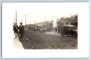 c1910's Postcard RPPC Photo Busy Train Streetcar Trolleys Unposted Antique