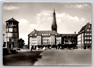 Düsseldorf Am Burgplatz Echt-Foto RPPC Schlossturm St. Lambertus Vintage Cars