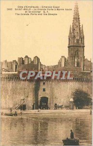 Old Postcard Saint Malo La Grande Porte High Maree and steeple