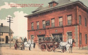 OLIVER E. GREEN FIRE ENGINE CO, PROVIDENCE RHODE ISLAND POSTCARD (c. 1910)