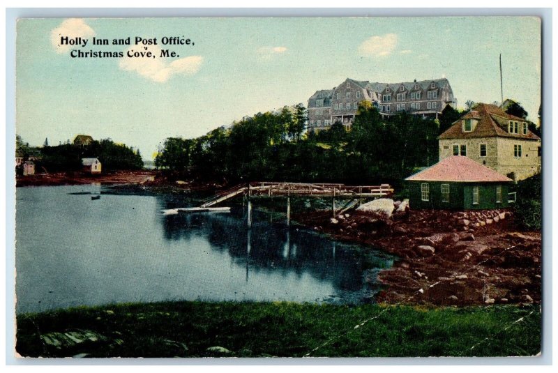 c1910 Holly Inn & Post Office Lake Harbor Building Christmas Cove Maine Postcard